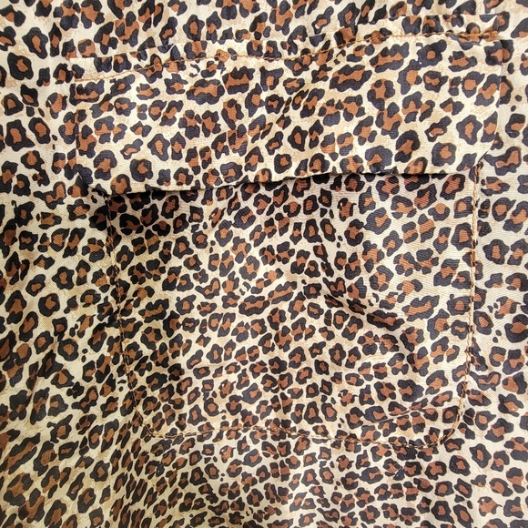 100% Silk Leopard Print Button Down Shirt by Cote de France - Large - Pockets - Picture 7 of 9